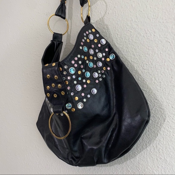Leather Rhinestone Jasmine Hobo Bag - Picture 7 of 13